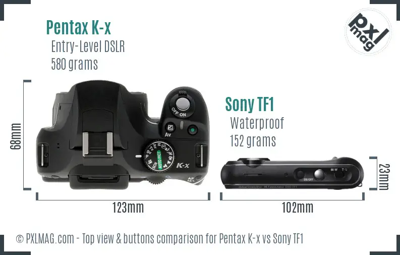 Pentax K-x vs Sony TF1 top view buttons comparison