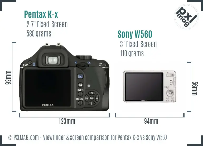 Pentax K-x vs Sony W560 Screen and Viewfinder comparison Pentax K-x vs Sony W560 Screen and Viewfinder comparison