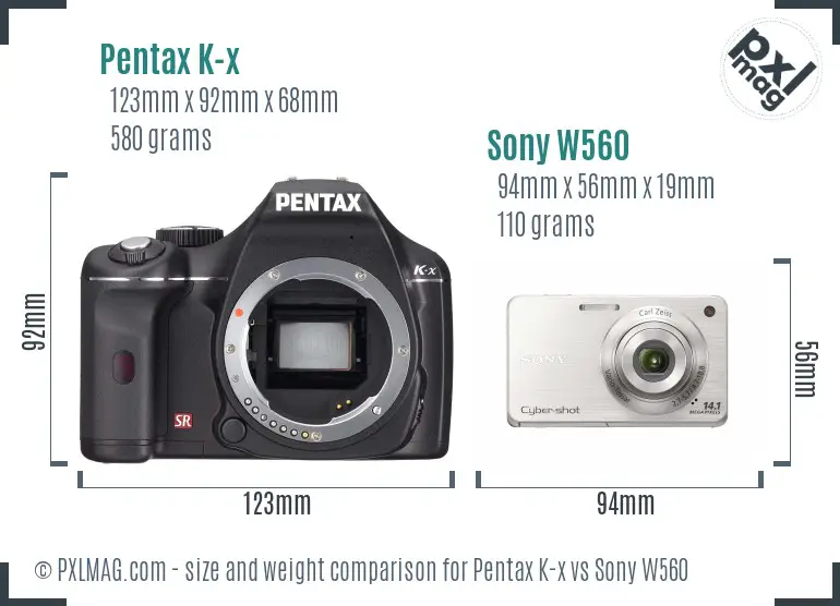Pentax K-x vs Sony W560 size comparison Pentax K-x vs Sony W560 size comparison