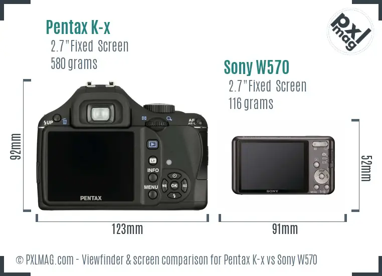 Pentax K-x vs Sony W570 Screen and Viewfinder comparison