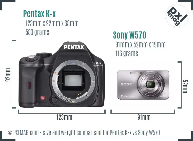 Pentax K-x vs Sony W570 size comparison