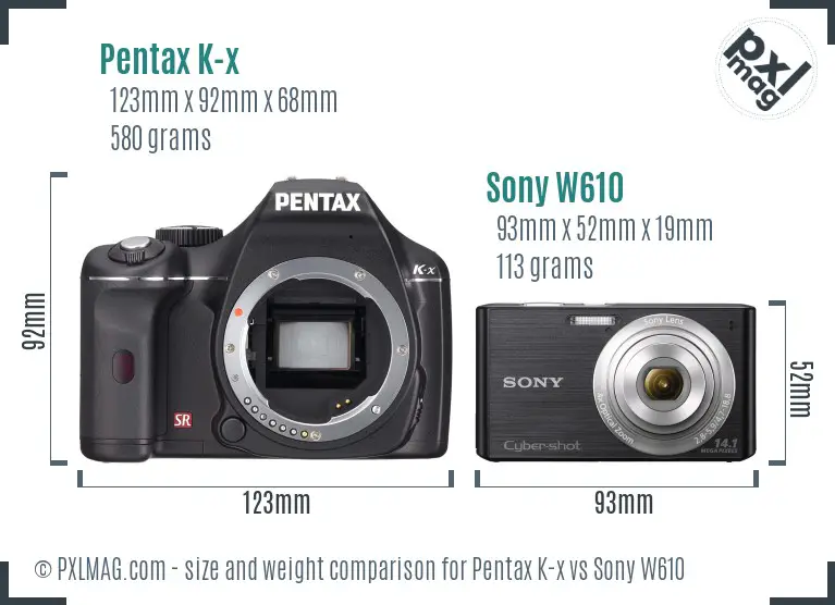 Pentax K-x vs Sony W610 size comparison