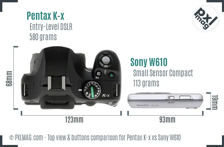 Pentax K-x vs Sony W610 top view buttons comparison