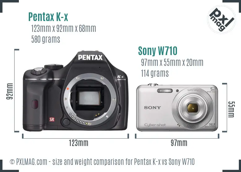 Pentax K-x vs Sony W710 size comparison Pentax K-x vs Sony W710 size comparison