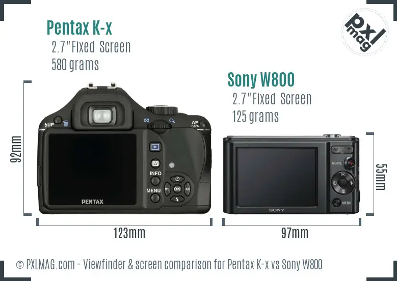 Pentax K-x vs Sony W800 Screen and Viewfinder comparison
