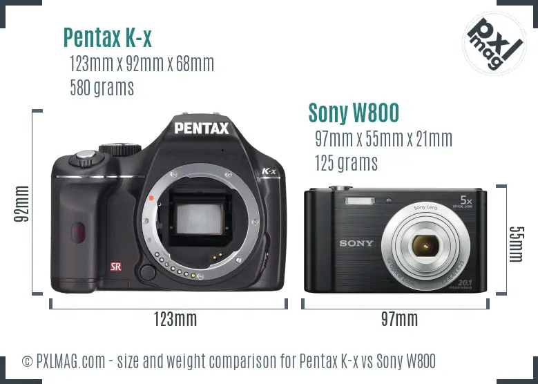 Pentax K-x vs Sony W800 size comparison Pentax K-x vs Sony W800 size comparison