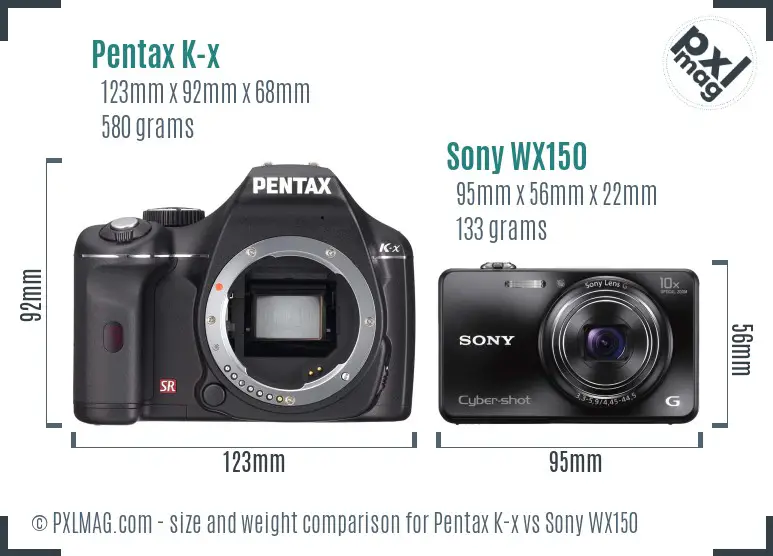 Pentax K-x vs Sony WX150 size comparison Pentax K-x vs Sony WX150 size comparison