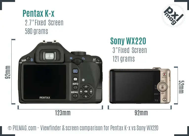 Pentax K-x vs Sony WX220 Screen and Viewfinder comparison