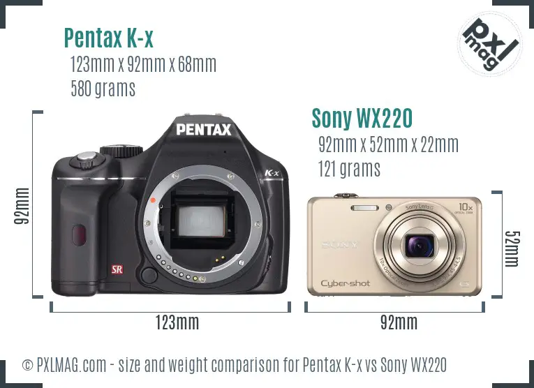 Pentax K-x vs Sony WX220 size comparison