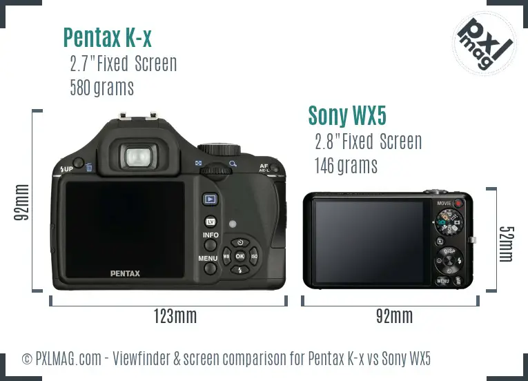 Pentax K-x vs Sony WX5 Screen and Viewfinder comparison