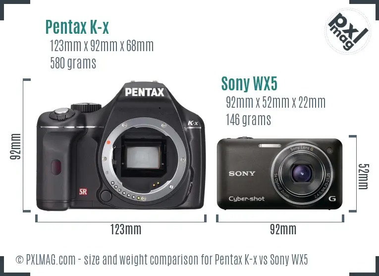 Pentax K-x vs Sony WX5 size comparison
