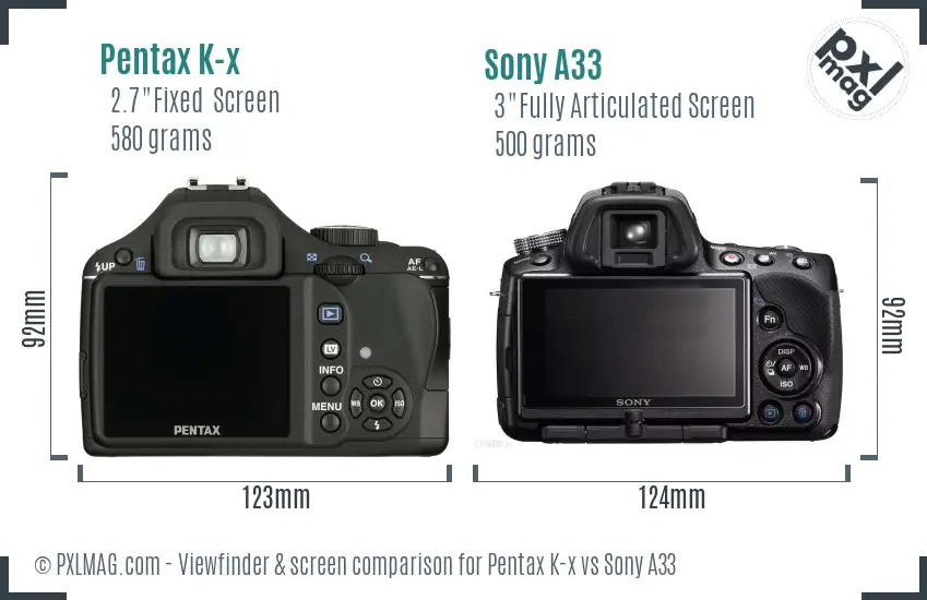 Pentax K-x vs Sony A33 Screen and Viewfinder comparison