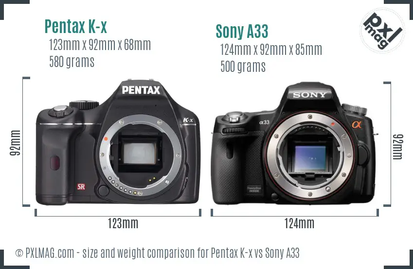 Pentax K-x vs Sony A33 size comparison