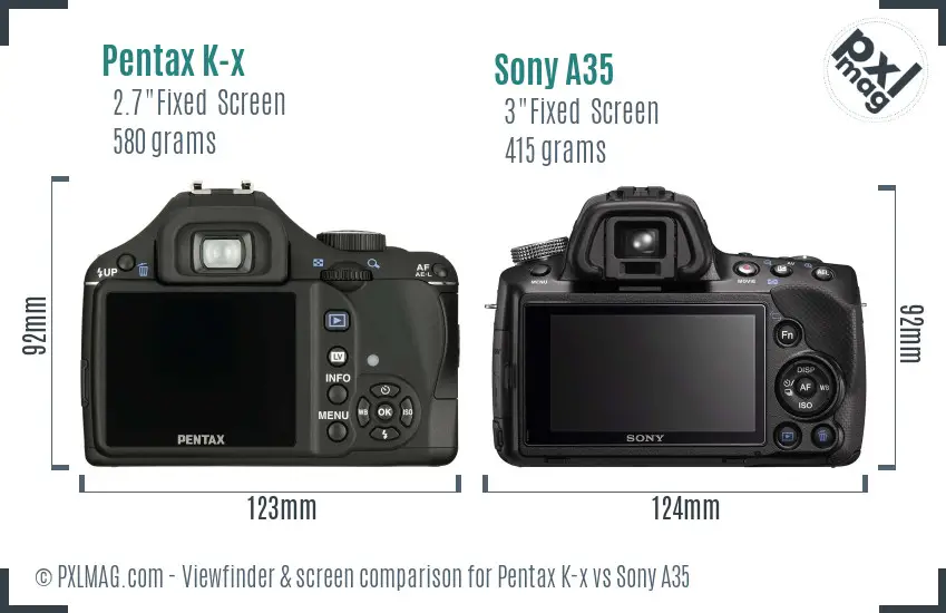 Pentax K-x vs Sony A35 Screen and Viewfinder comparison