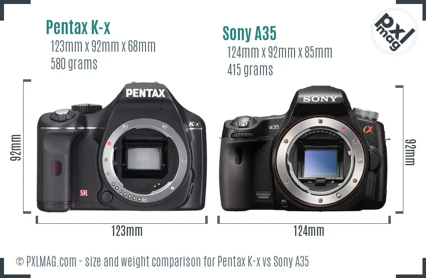 Pentax K-x vs Sony A35 size comparison