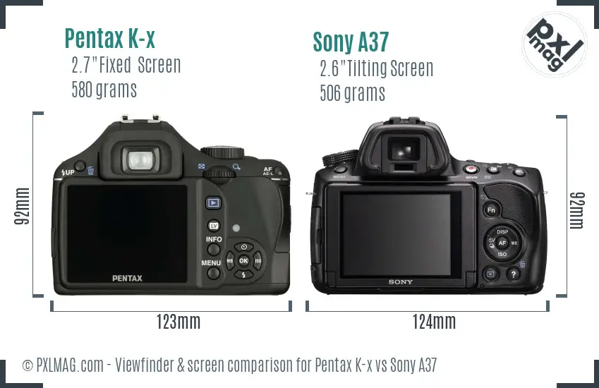 Pentax K-x vs Sony A37 Screen and Viewfinder comparison