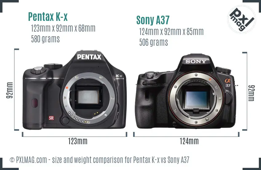 Pentax K-x vs Sony A37 size comparison