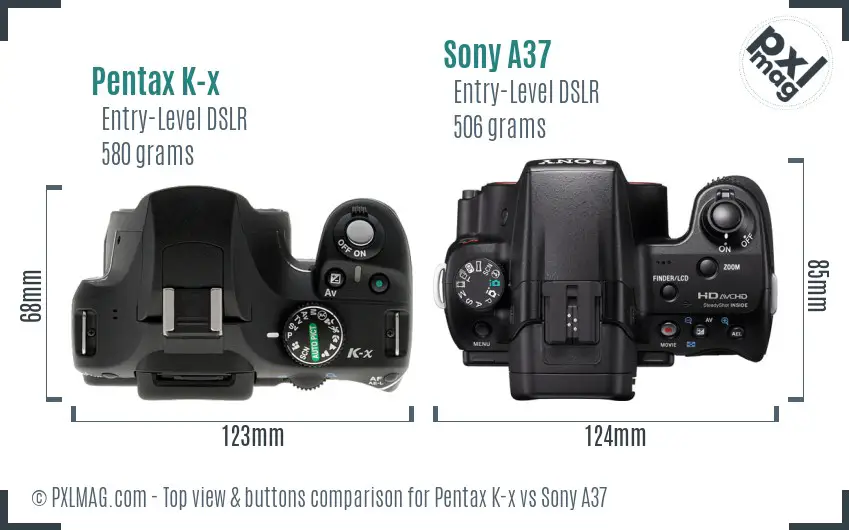 Pentax K-x vs Sony A37 top view buttons comparison
