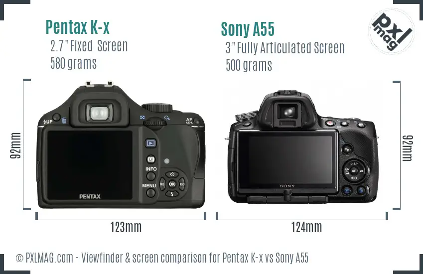 Pentax K-x vs Sony A55 Screen and Viewfinder comparison
