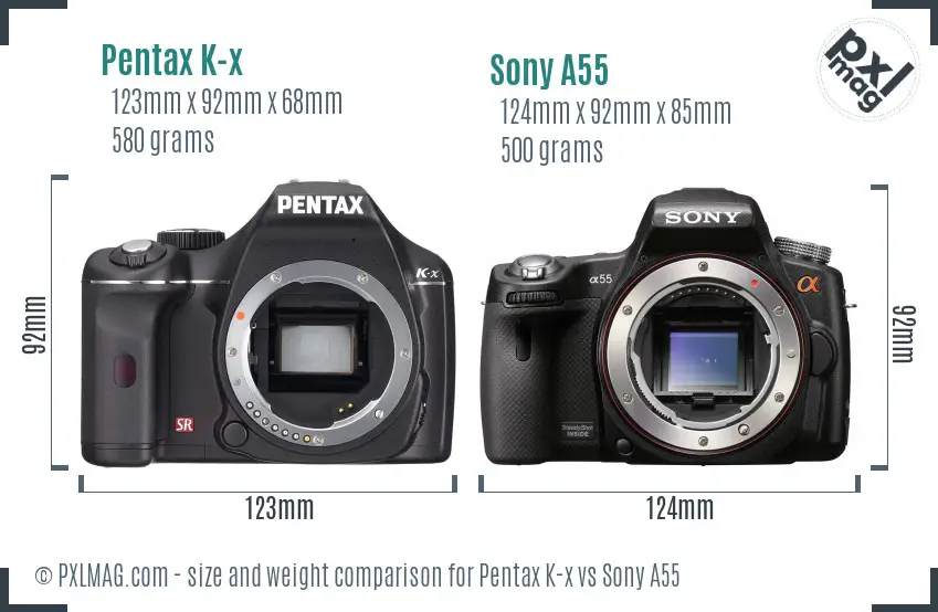 Pentax K-x vs Sony A55 size comparison