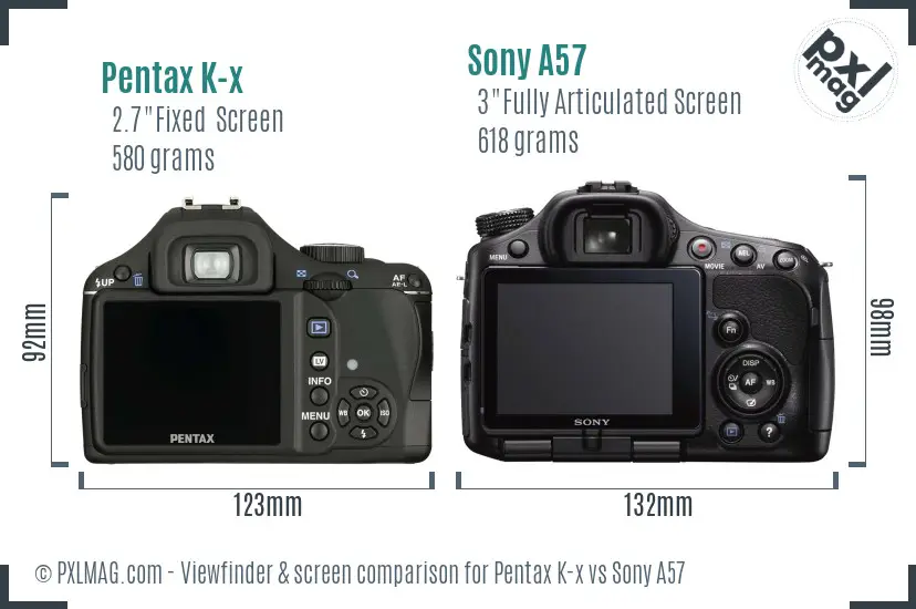 Pentax K-x vs Sony A57 Screen and Viewfinder comparison