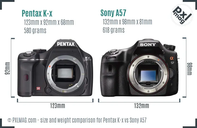Pentax K-x vs Sony A57 size comparison