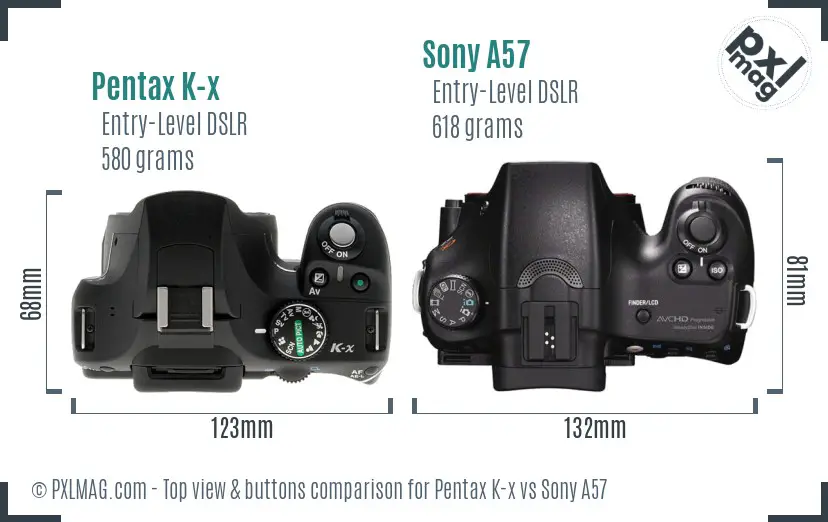 Pentax K-x vs Sony A57 top view buttons comparison