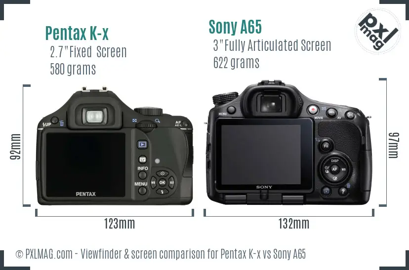 Pentax K-x vs Sony A65 Screen and Viewfinder comparison