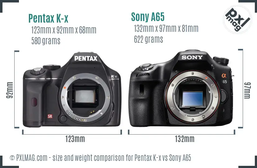 Pentax K-x vs Sony A65 size comparison