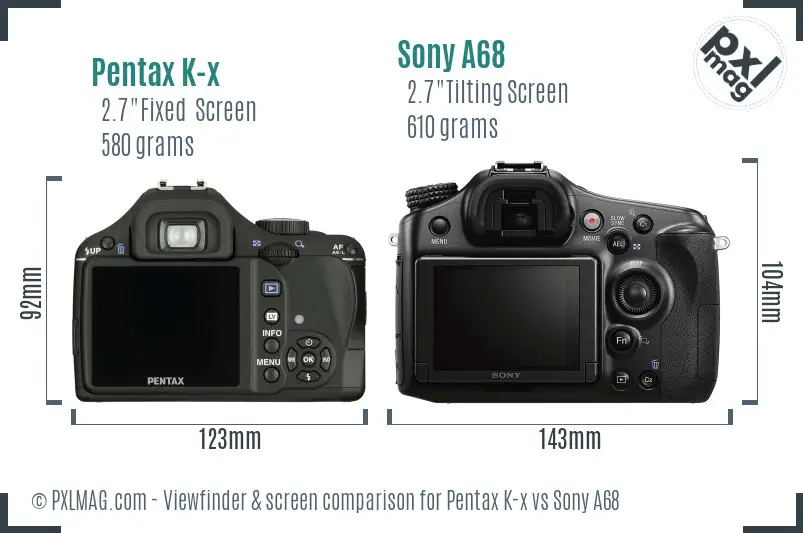 Pentax K-x vs Sony A68 Screen and Viewfinder comparison