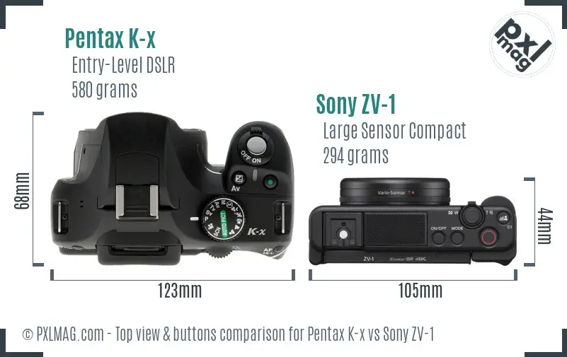 Pentax K-x vs Sony ZV-1 top view buttons comparison