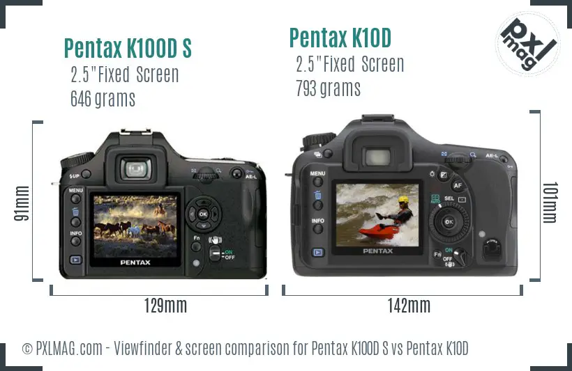 Pentax K100D S vs Pentax K10D Screen and Viewfinder comparison