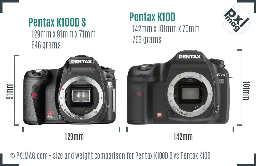 Pentax K100D S vs Pentax K10D size comparison