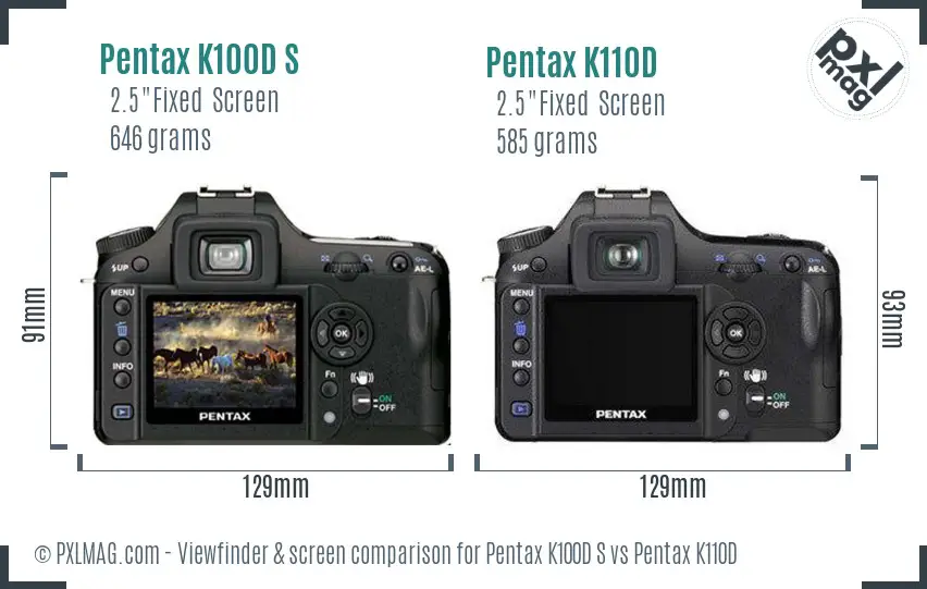 Pentax K100D S vs Pentax K110D Screen and Viewfinder comparison