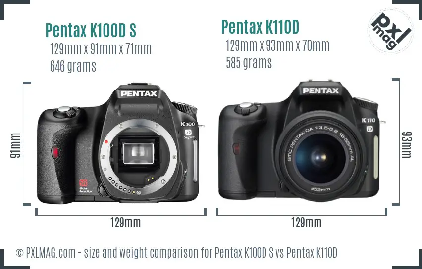 Pentax K100D S vs Pentax K110D size comparison