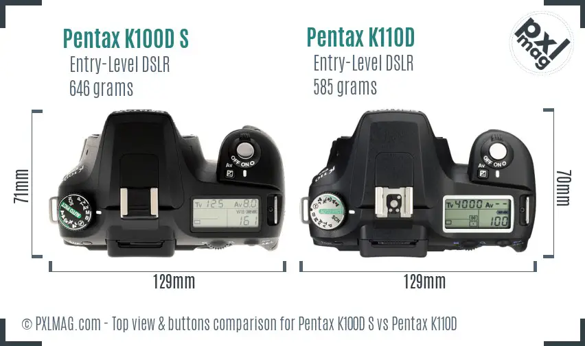 Pentax K100D S vs Pentax K110D top view buttons comparison