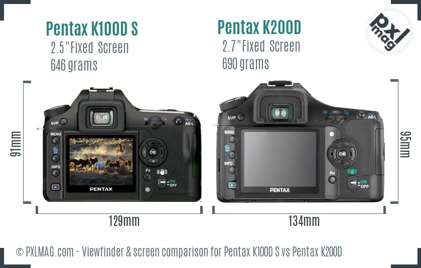 Pentax K100D S vs Pentax K200D Screen and Viewfinder comparison