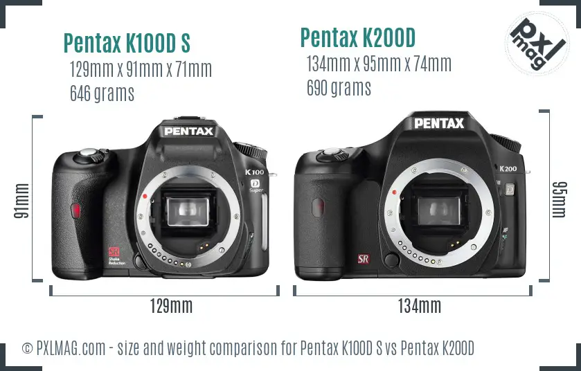 Pentax K100D S vs Pentax K200D size comparison