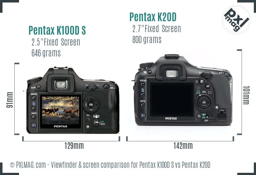Pentax K100D S vs Pentax K20D Screen and Viewfinder comparison