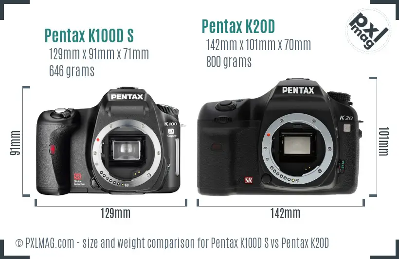 Pentax K100D S vs Pentax K20D size comparison