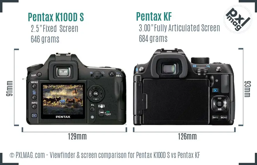 Pentax K100D S vs Pentax KF Screen and Viewfinder comparison