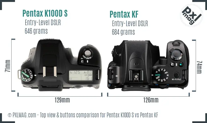 Pentax K100D S vs Pentax KF top view buttons comparison
