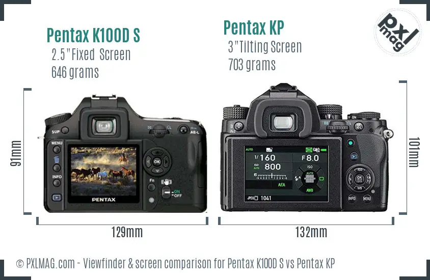 Pentax K100D S vs Pentax KP Screen and Viewfinder comparison