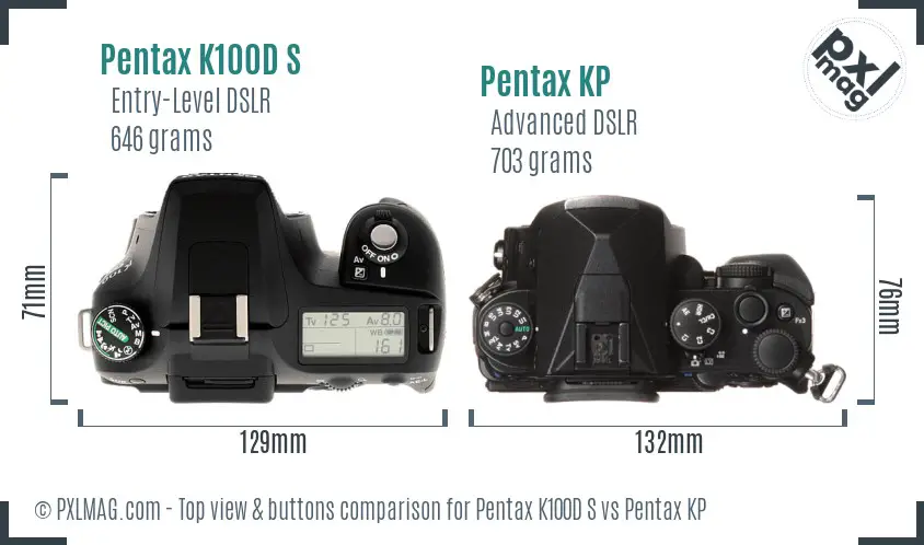 Pentax K100D S vs Pentax KP top view buttons comparison