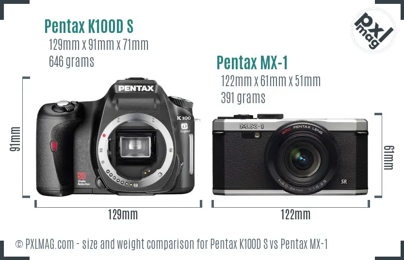 Pentax K100D S vs Pentax MX-1 size comparison