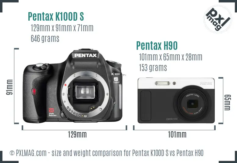 Pentax K100D S vs Pentax H90 size comparison