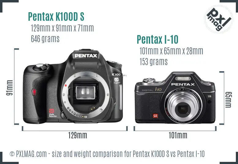 Pentax K100D S vs Pentax I-10 size comparison