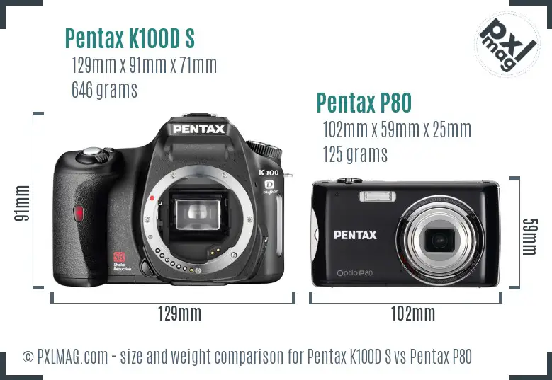 Pentax K100D S vs Pentax P80 size comparison