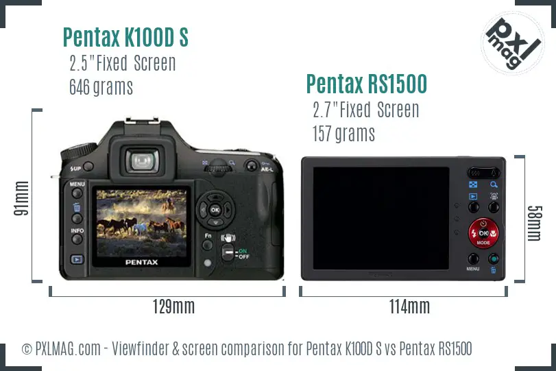 Pentax K100D S vs Pentax RS1500 Screen and Viewfinder comparison