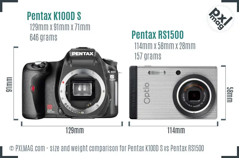 Pentax K100D S vs Pentax RS1500 size comparison
